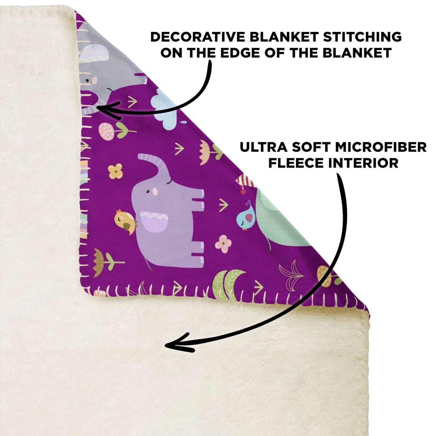 Personalized Name Elephant Pattern Purple Blanket for Kids, Girls & Boys