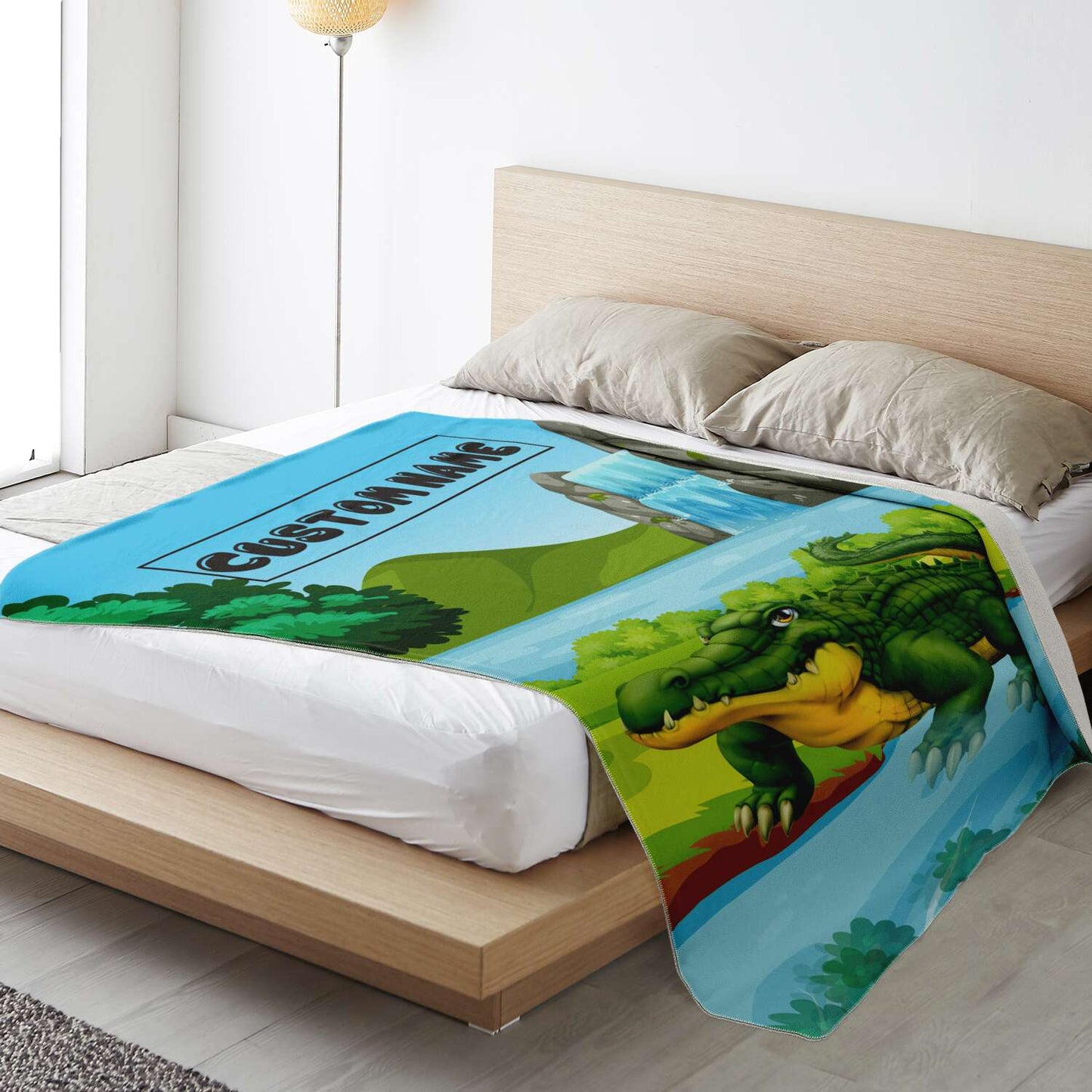 Personalized Name Crocodile Blanket, Custom Name Wild Animals Blanket for Boys & Girls
