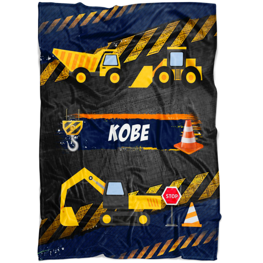 Personalized Name Stop Under Construction Blanket for Boys & Girls, Kids Name Blanket - Kobe