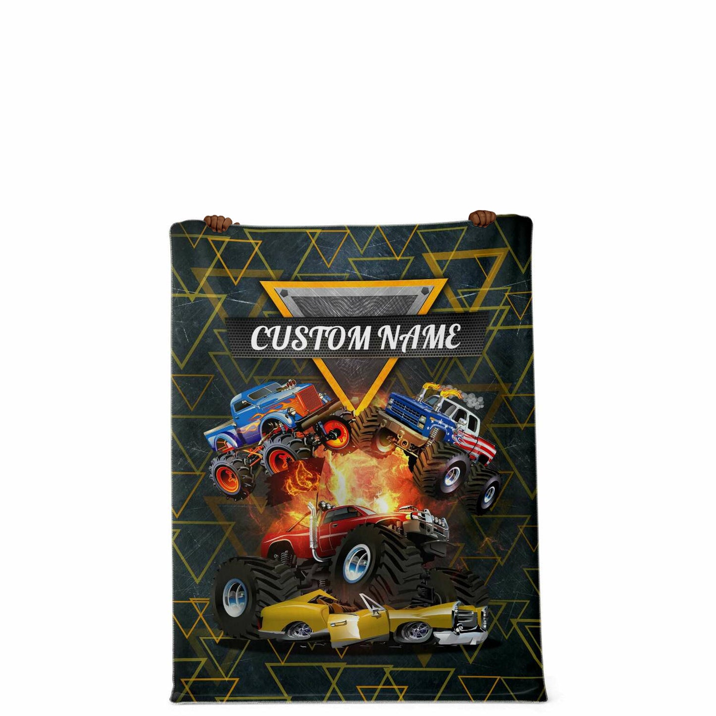 Personalized Name Monster Truck Blanket for Kids, Custom Name Blanket for Boys & Girls