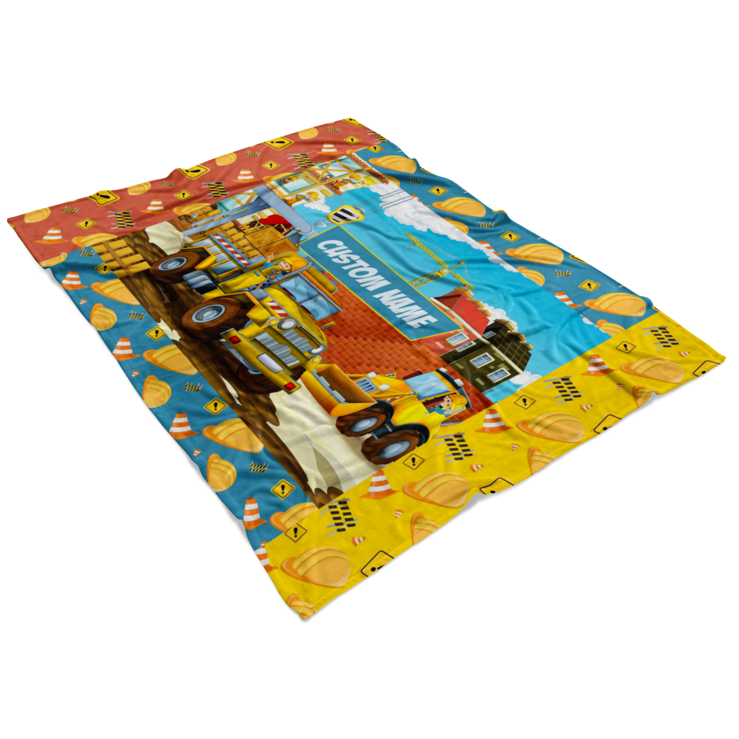Personalized Name Construction Site Machinery Blanket for Boys & Girls
