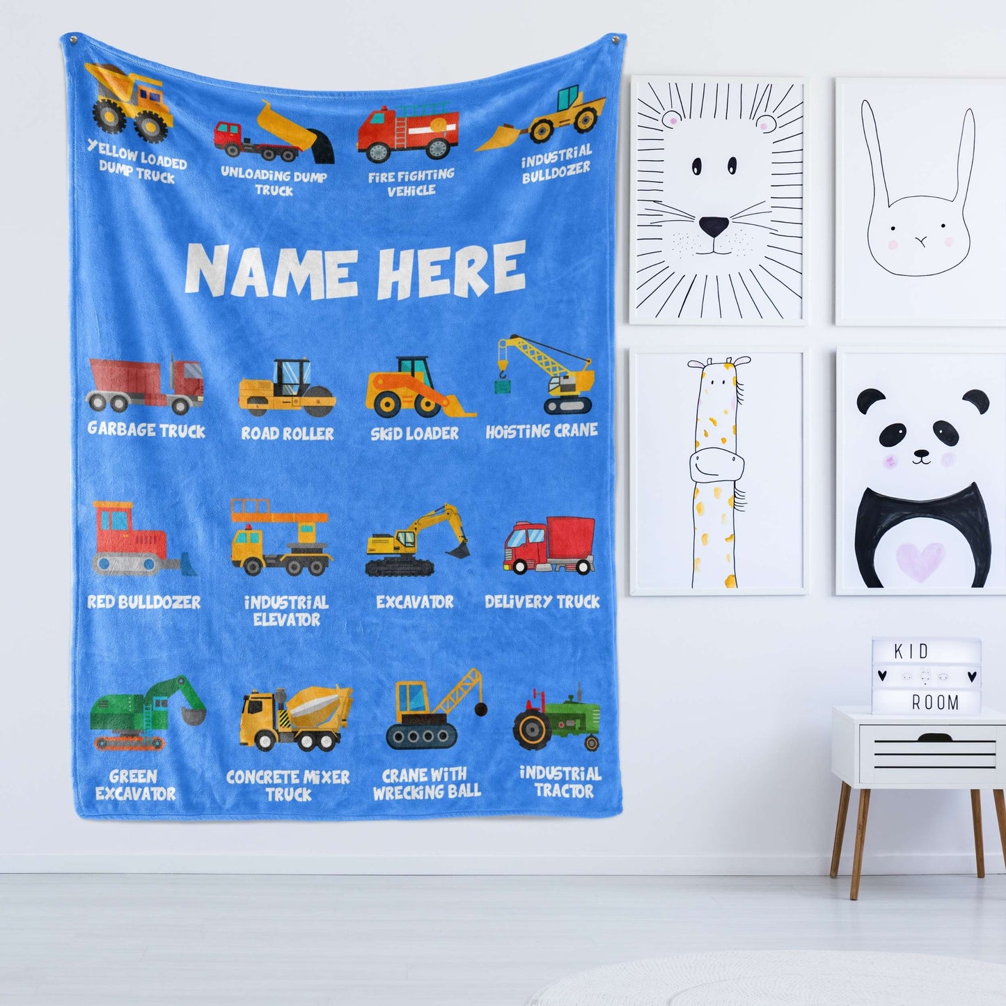Personalized Name Construction Machines Boys & Girls Blanket