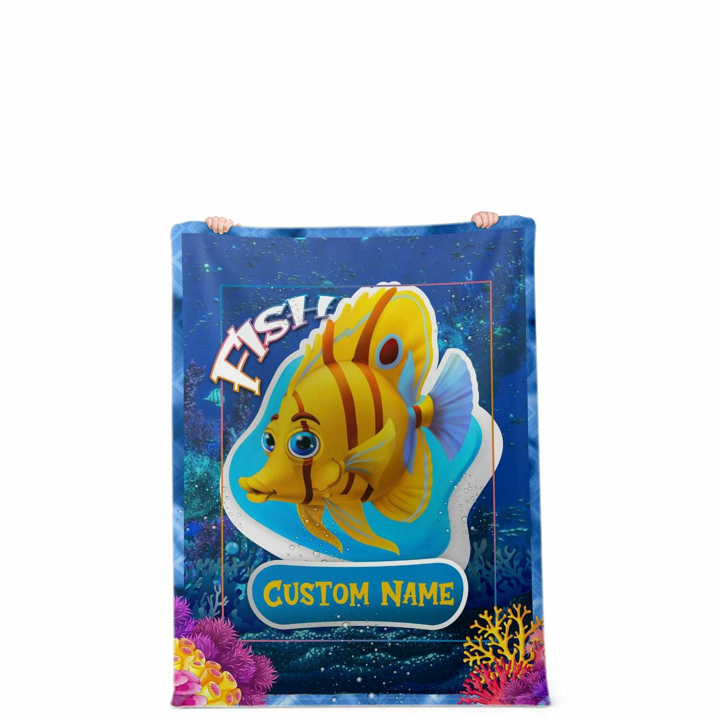 Personalized Name Fish Blanket, Custom Name Sea Animals Blanket for Boys & Girls