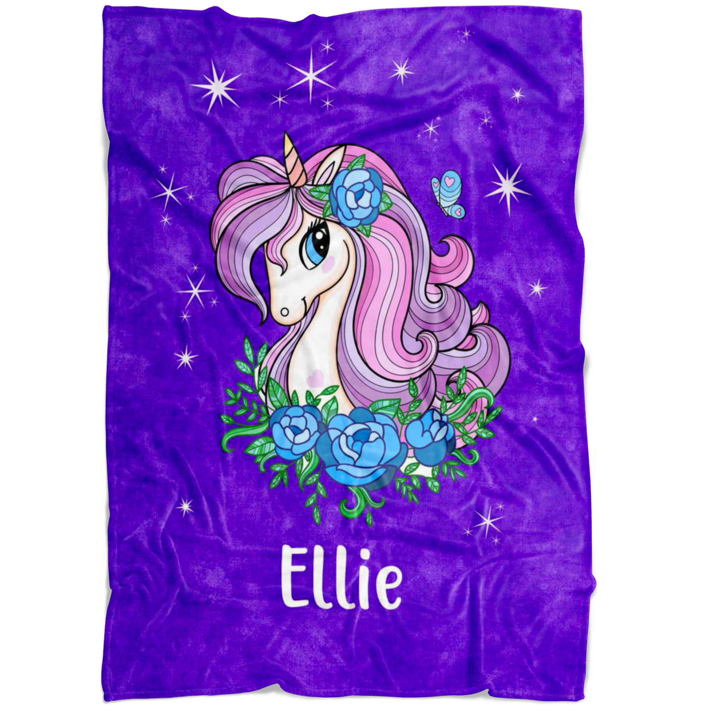 Personalized Name Sparkling Unicorn Purple Blanket for Girls & Babies - Ellie