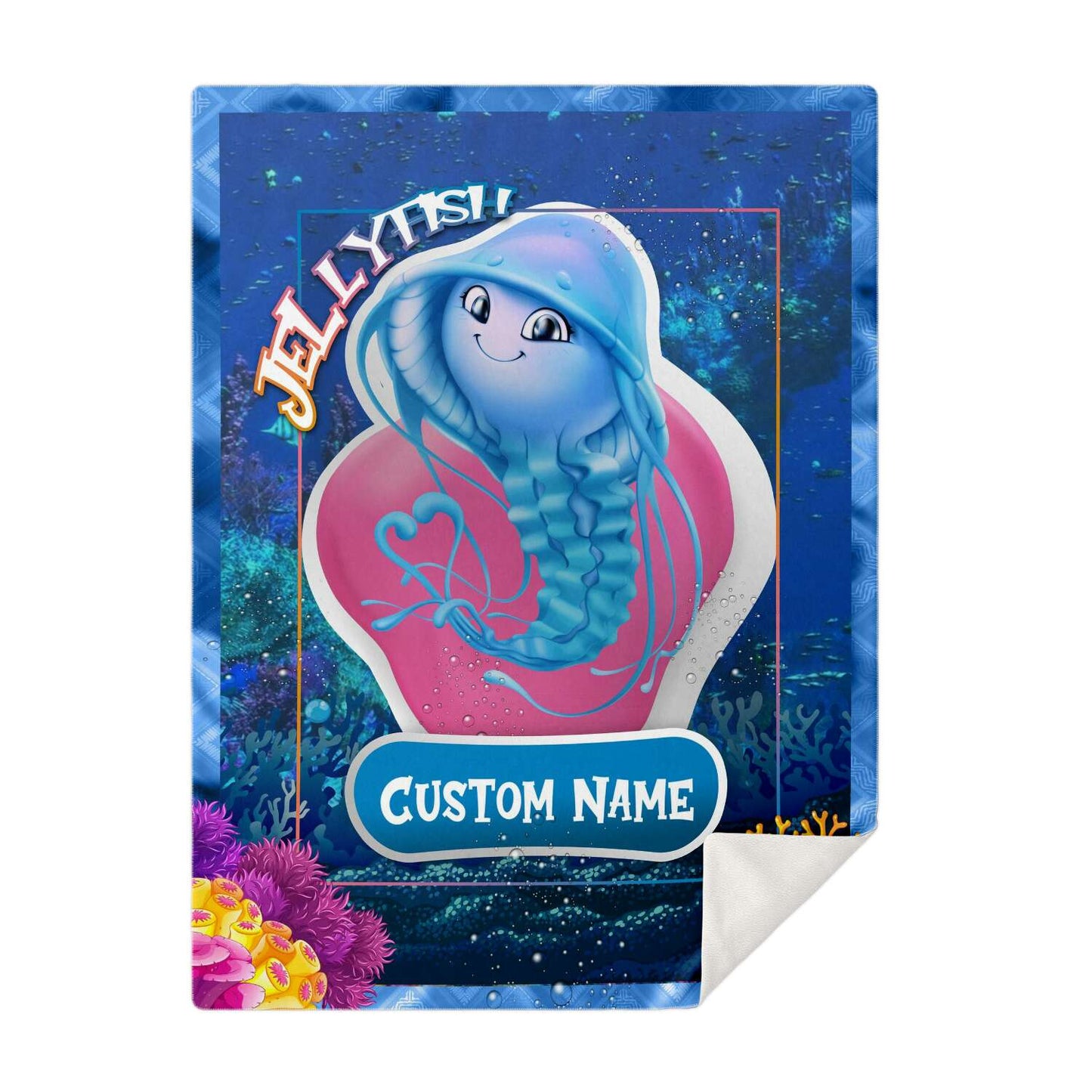 Personalized Name Jellyfish Blanket, Custom Name Sea Animals Blanket for Boys & Girls