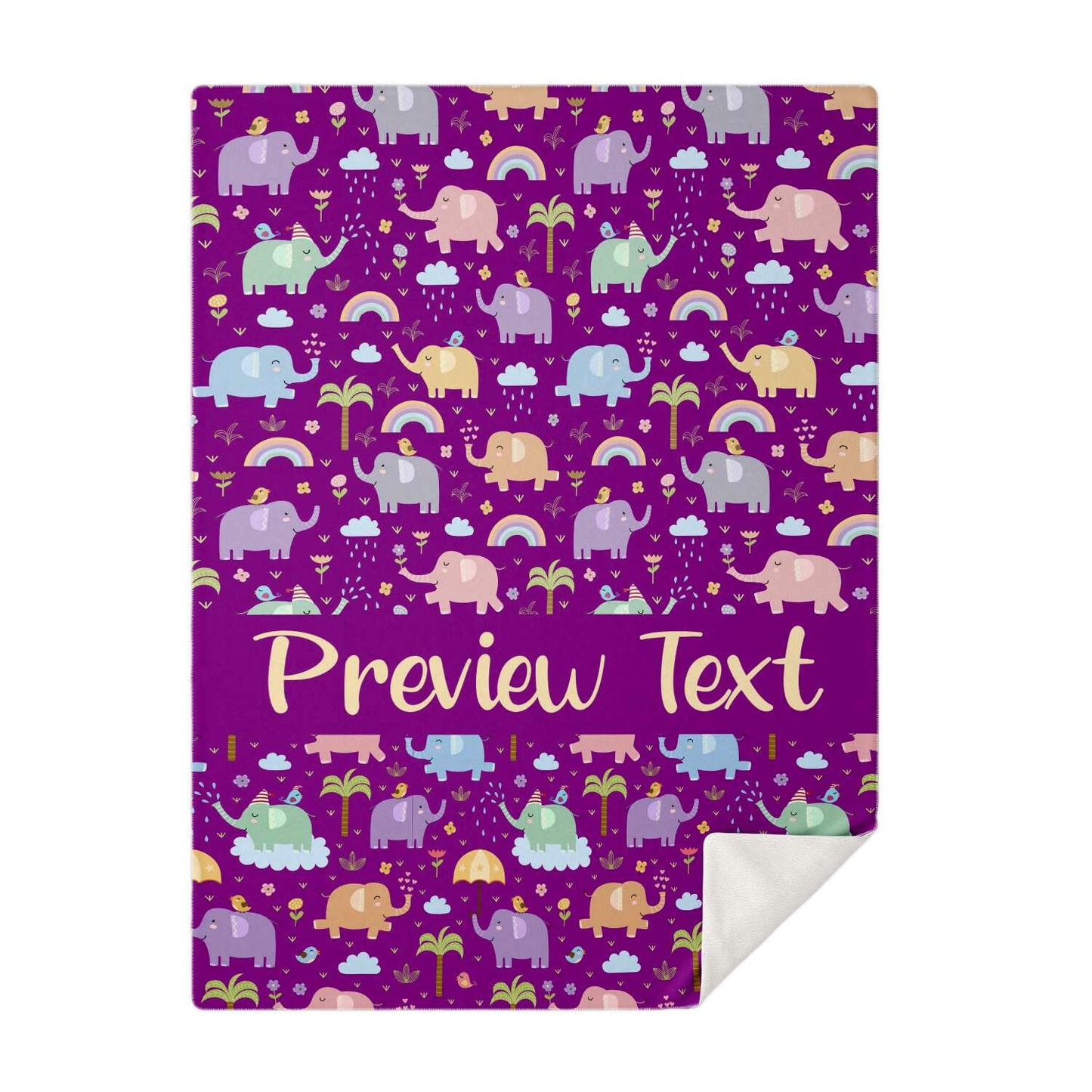 Personalized Name Elephant Pattern Purple Blanket for Kids, Girls & Boys