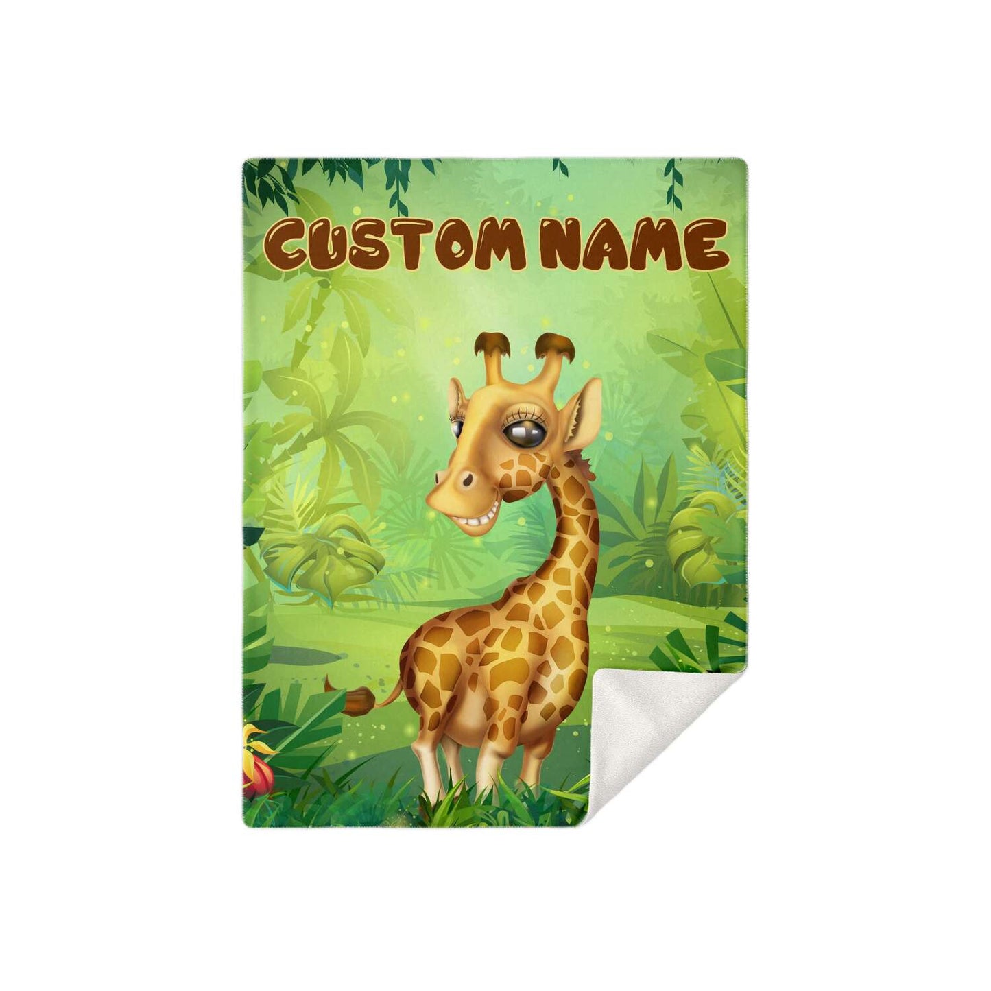 Personalized Name Giraffe Blanket, Custom Name Wild Animals Blanket for Boys & Girls