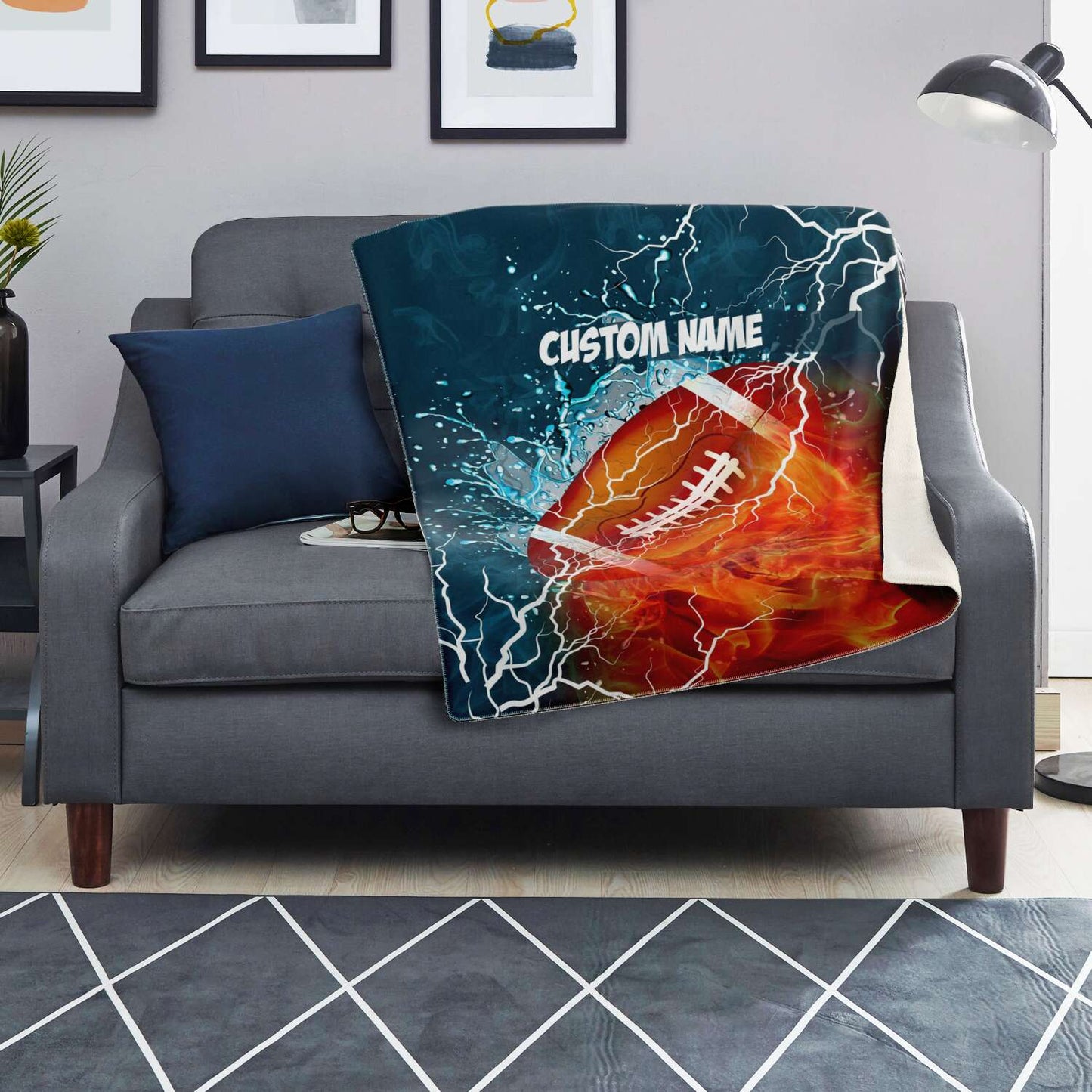 Personalized Name American Football Blanket, Custom Name Sports Blanket for Boys & Girls