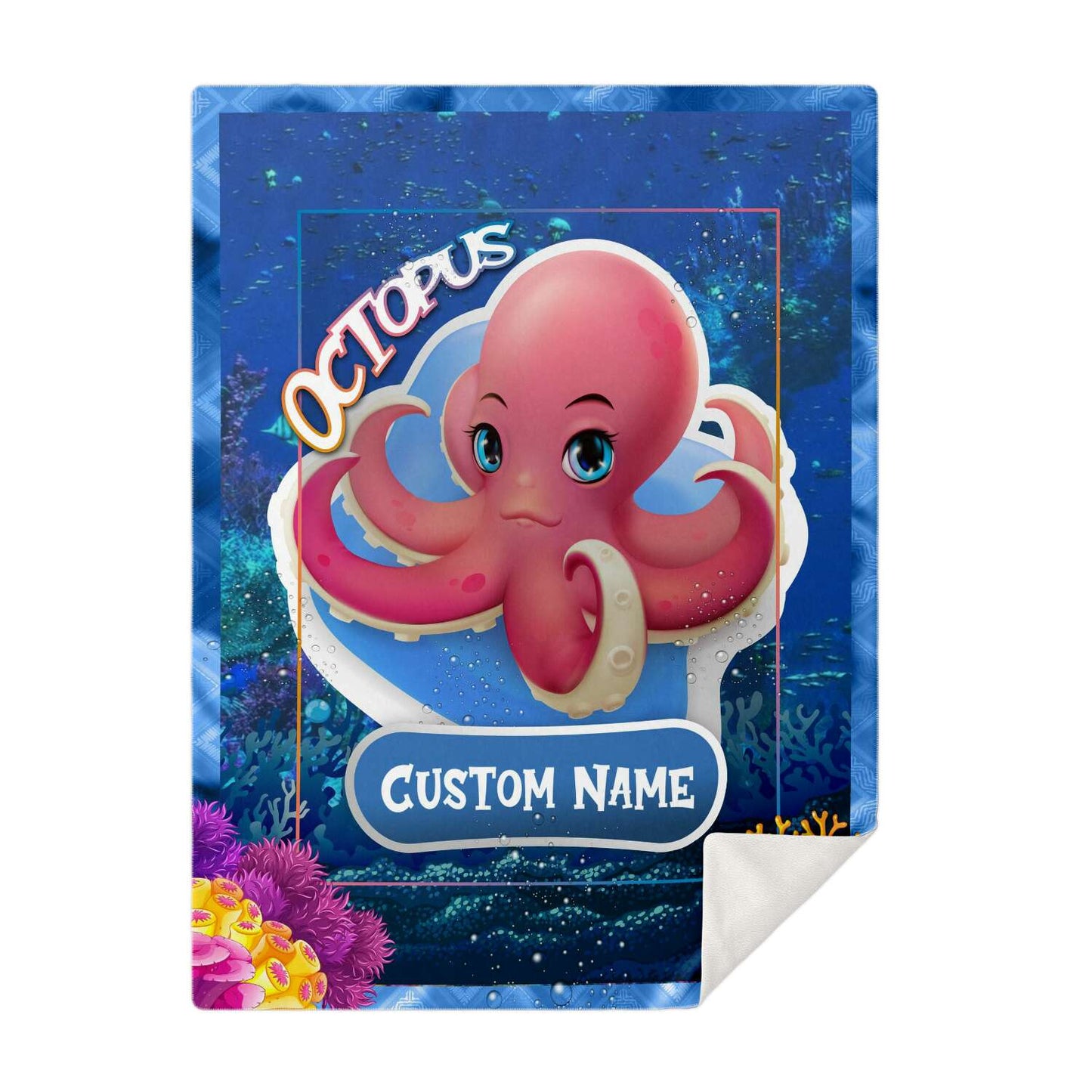 Personalized Name Octopus Blanket, Custom Name Sea Animals Blanket for Boys & Girls