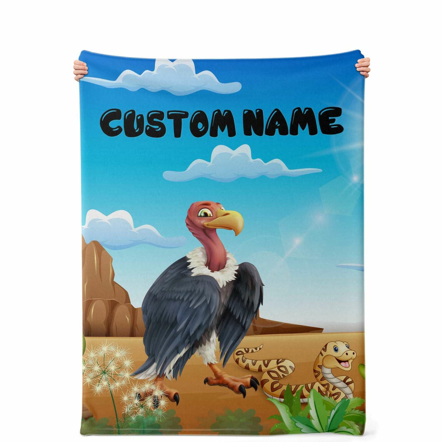 Personalized Name Vulture Blanket, Custom Name Wild Animals Blanket for Boys & Girls