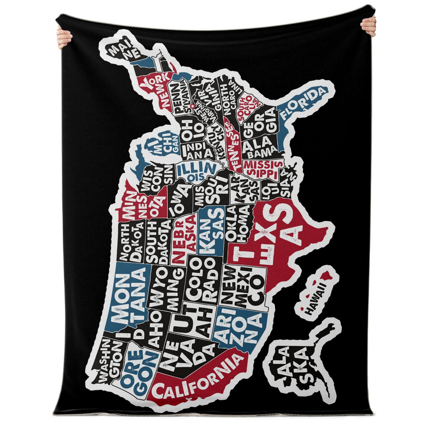 USA Map with State Names Premium Blanket