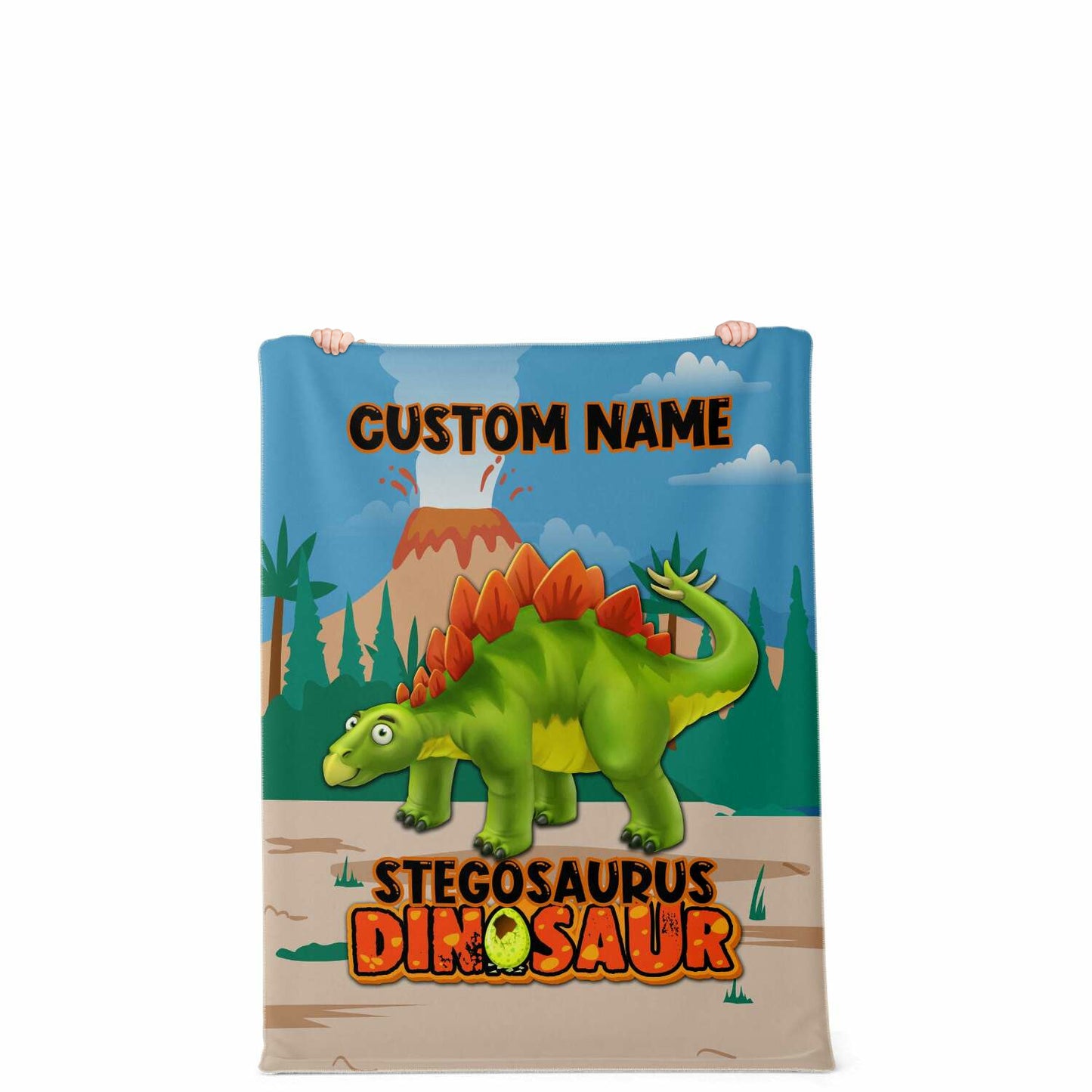 Personalized Name Stegosaurus Dinosaur Blanket for Kids, Custom Name Blankets for Boys & Girls