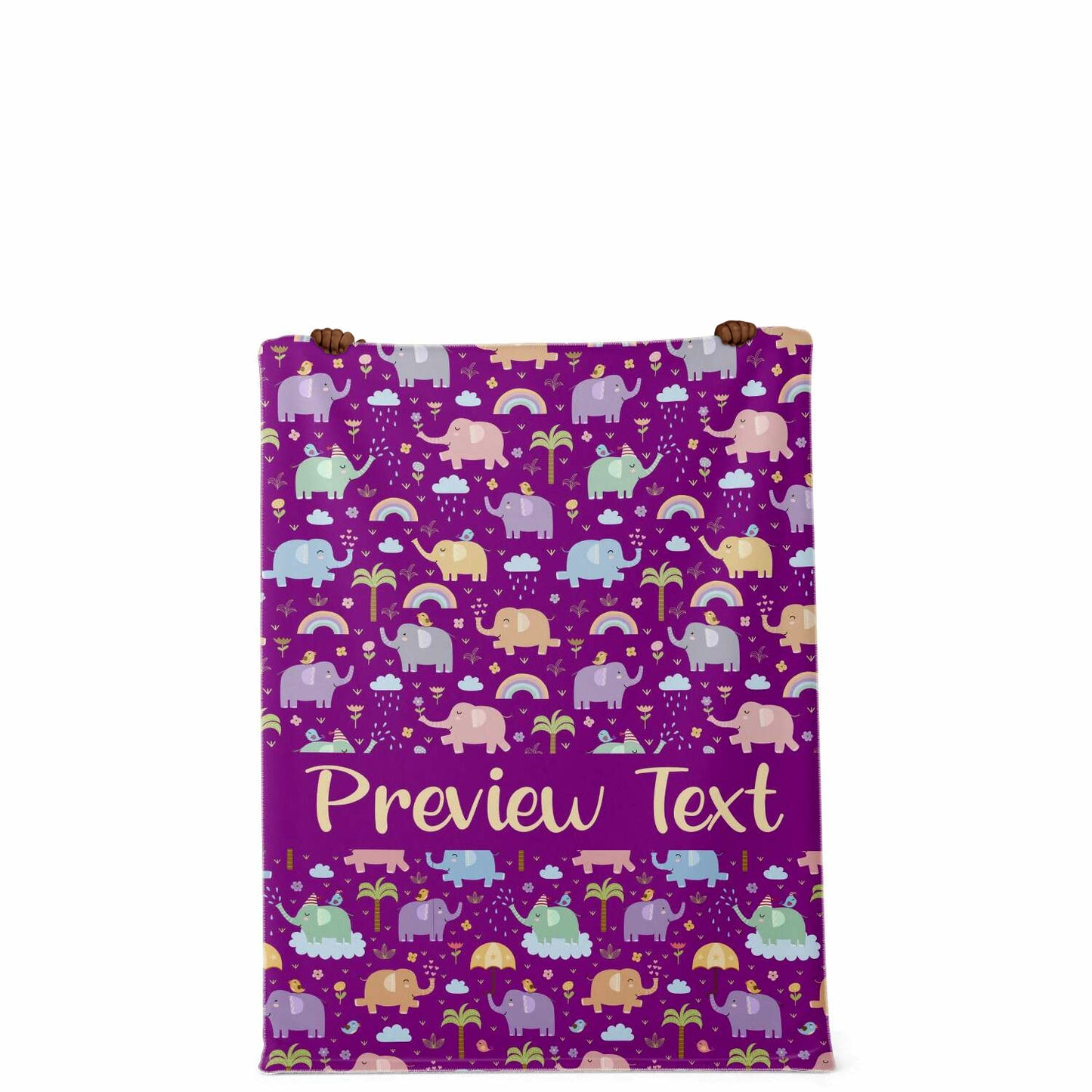 Personalized Name Elephant Pattern Purple Blanket for Kids, Girls & Boys