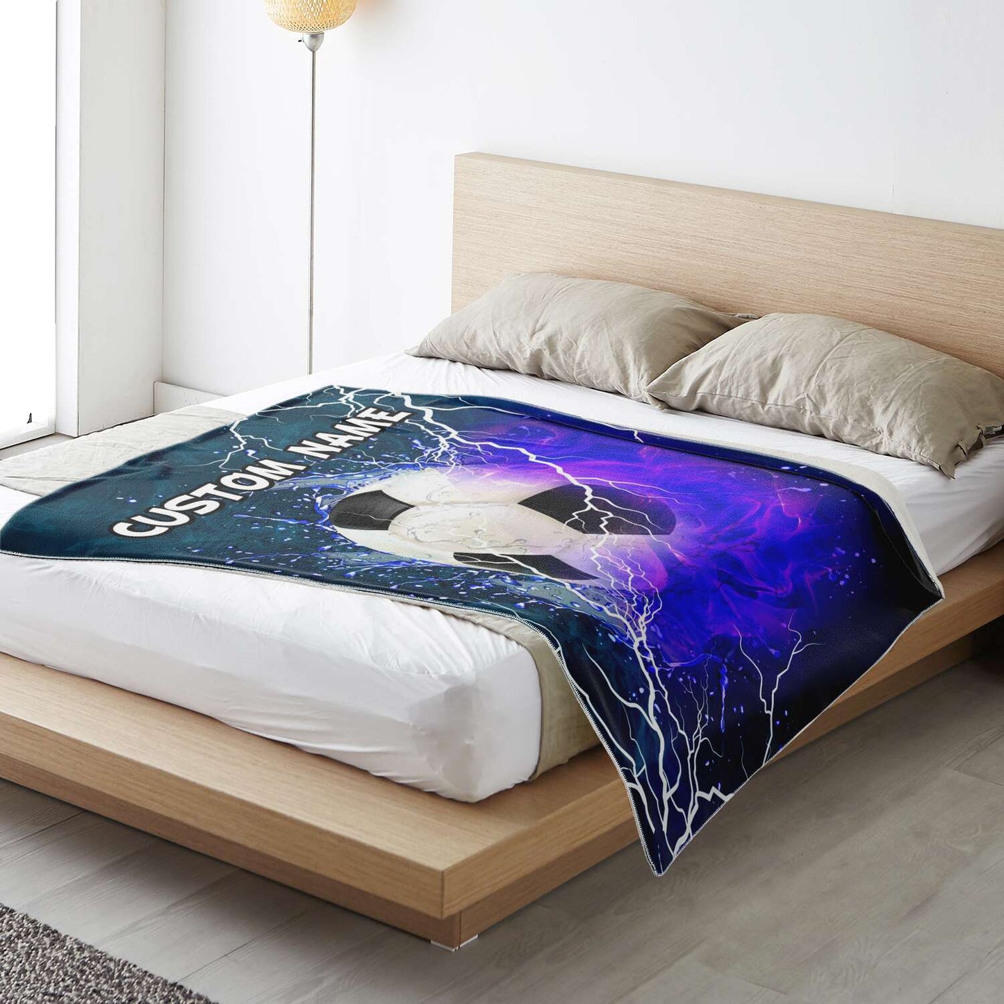 Personalized Name Soccer,Football Blanket, Custom Name Sports Blanket for Boys & Girls