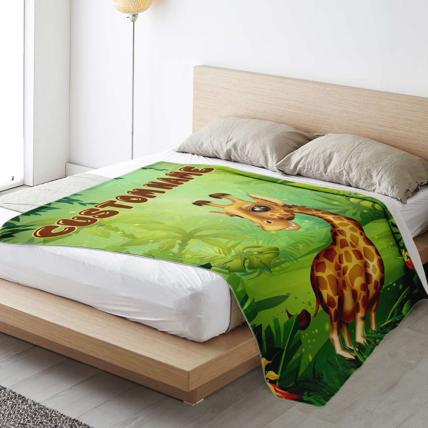 Personalized Name Giraffe Blanket, Custom Name Wild Animals Blanket for Boys & Girls