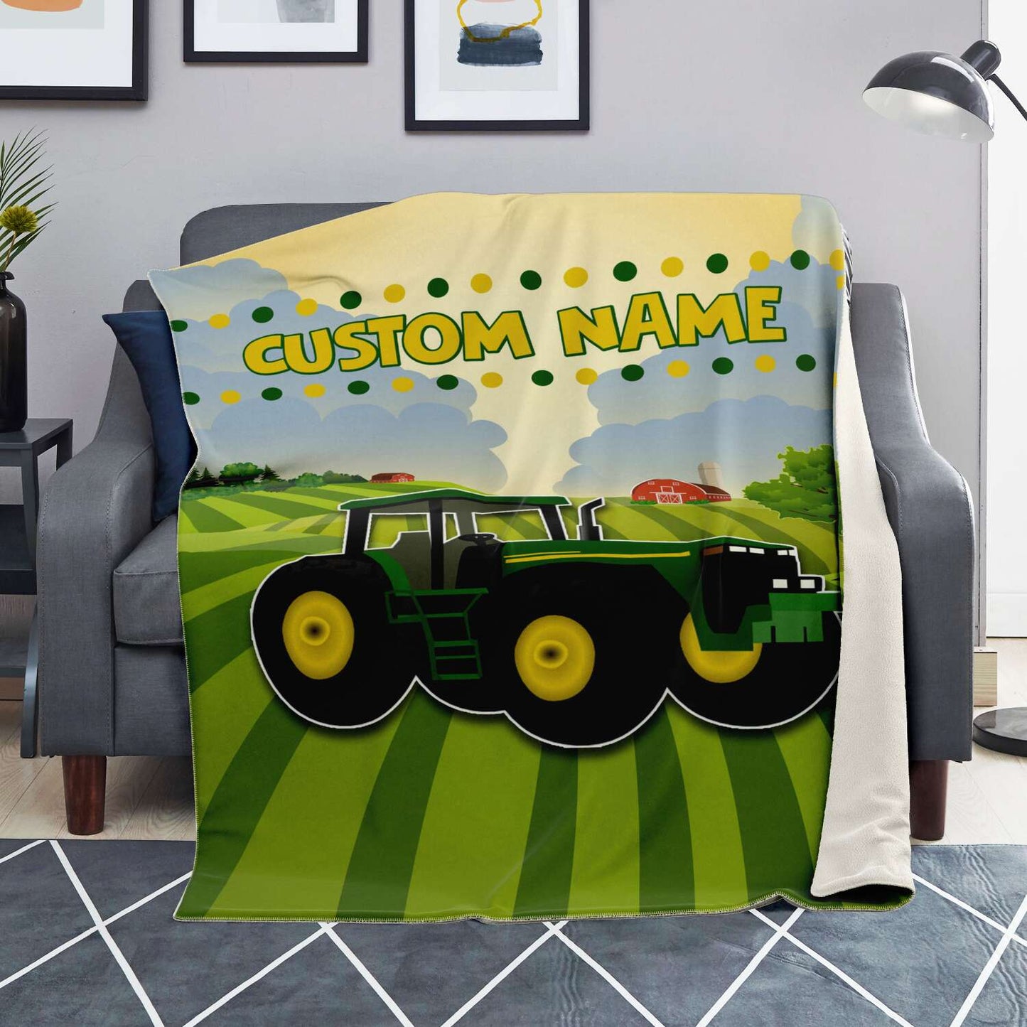 Personalized Name Big Green Tractor Blanket for Kids