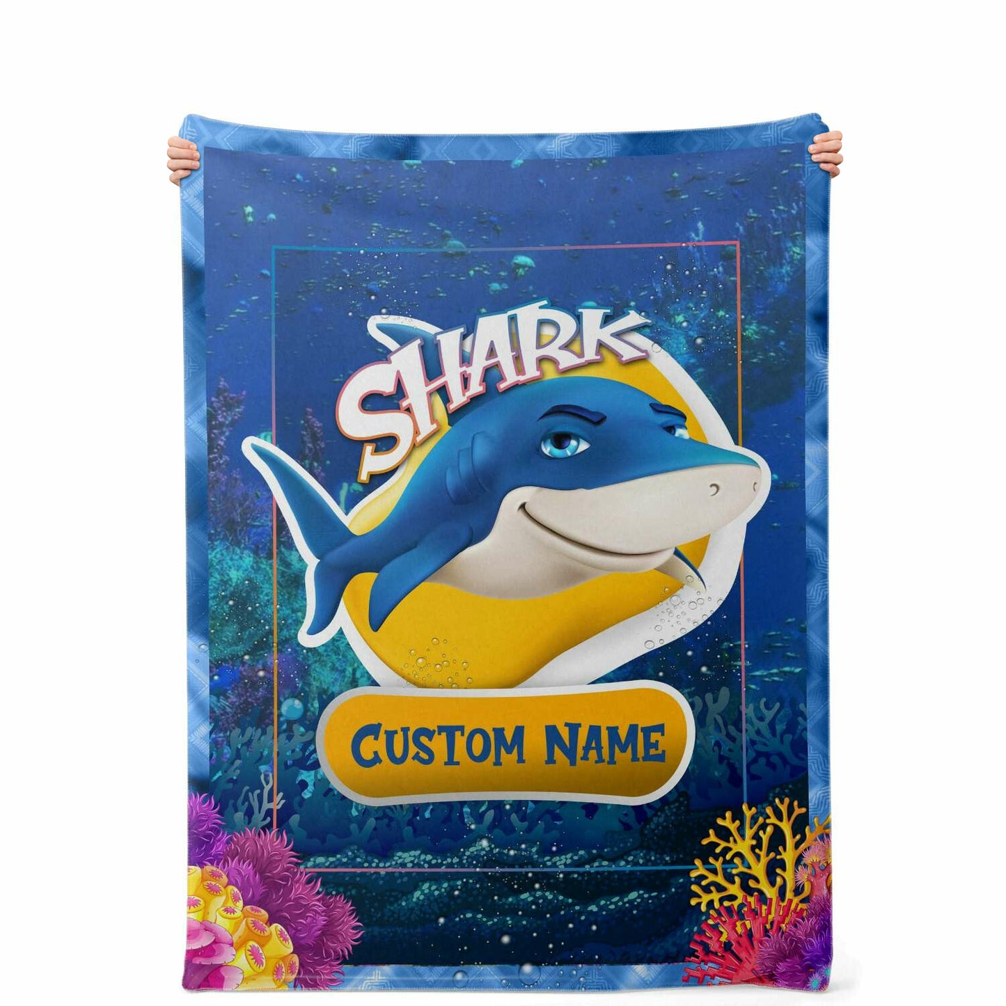 Personalized Name Shark Blanket, Custom Name Sea Animals Blanket for Boys & Girls