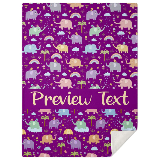 Personalized Name Elephant Pattern Purple Blanket for Kids, Girls & Boys