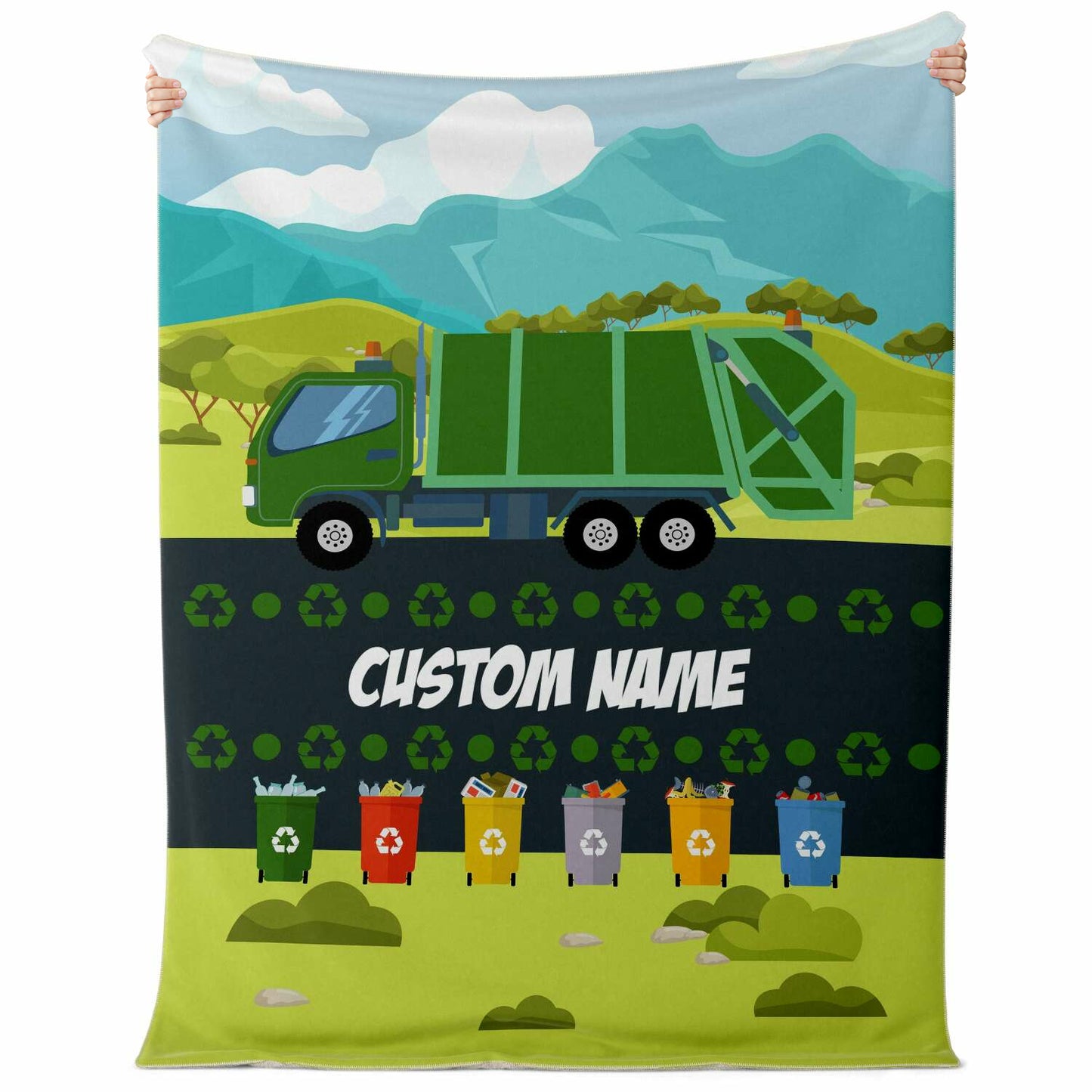 Personalized Name Garbage Truck Blanket for Kids, Custom Name Blanket for Boys & Girls
