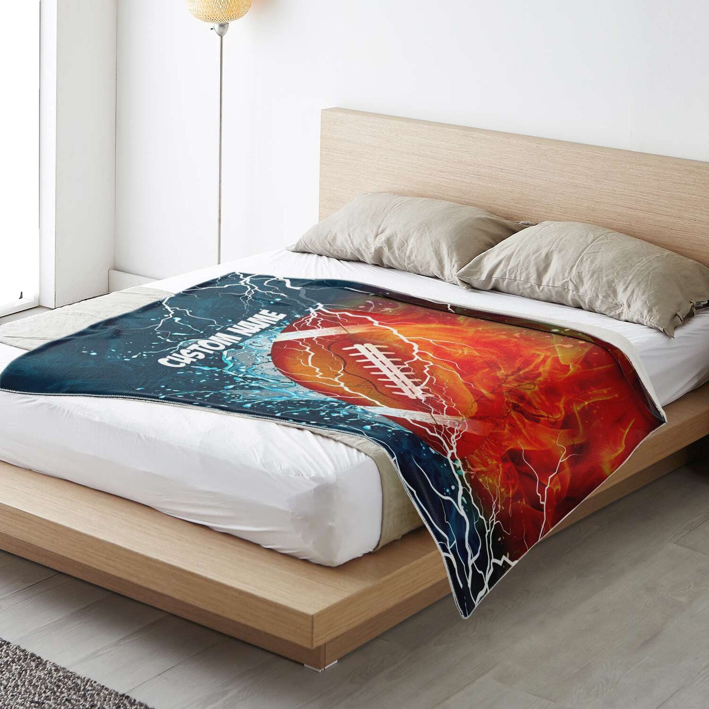 Personalized Name American Football Blanket, Custom Name Sports Blanket for Boys & Girls