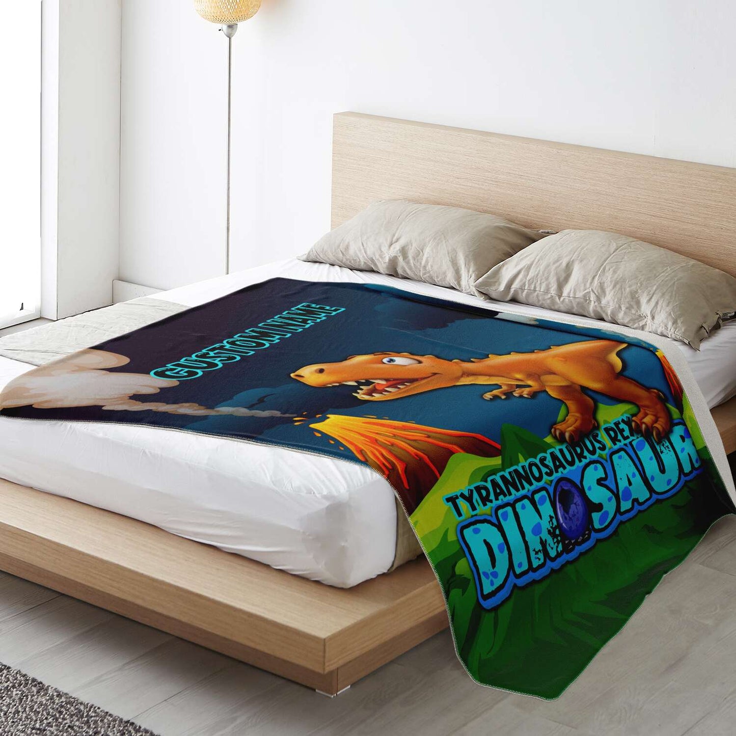 Personalized Name Tyrannosaurus Rex Dinosaur Blanket for Kids, Custom Name Blanket for Boys & Girls