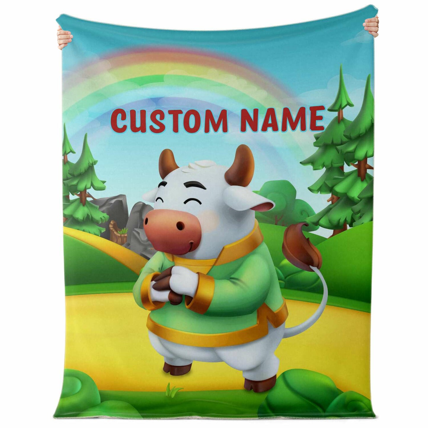 Personalized Name Bull Animal Blanket for Kids, Custom Name Blanket for Boys & Girls