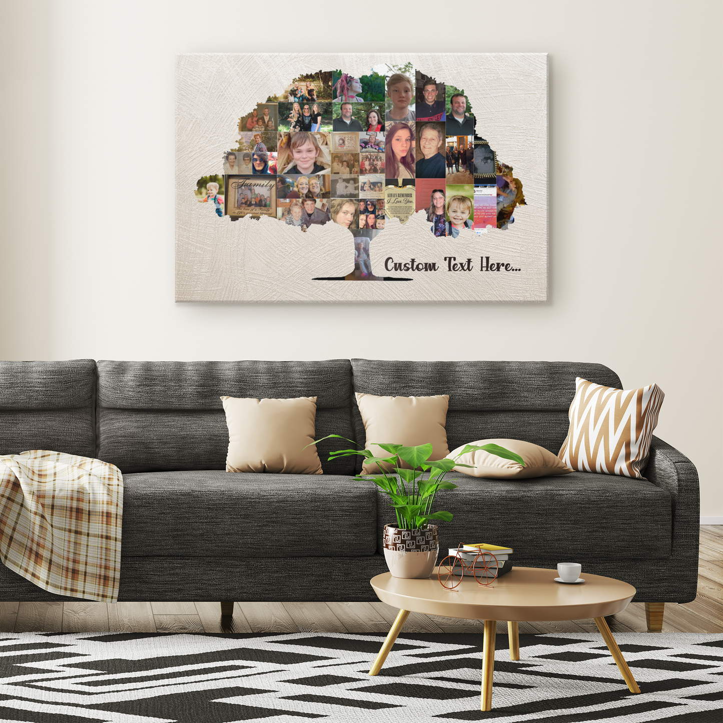 Family Tree Photo Collage Wall Art - Gold Brush