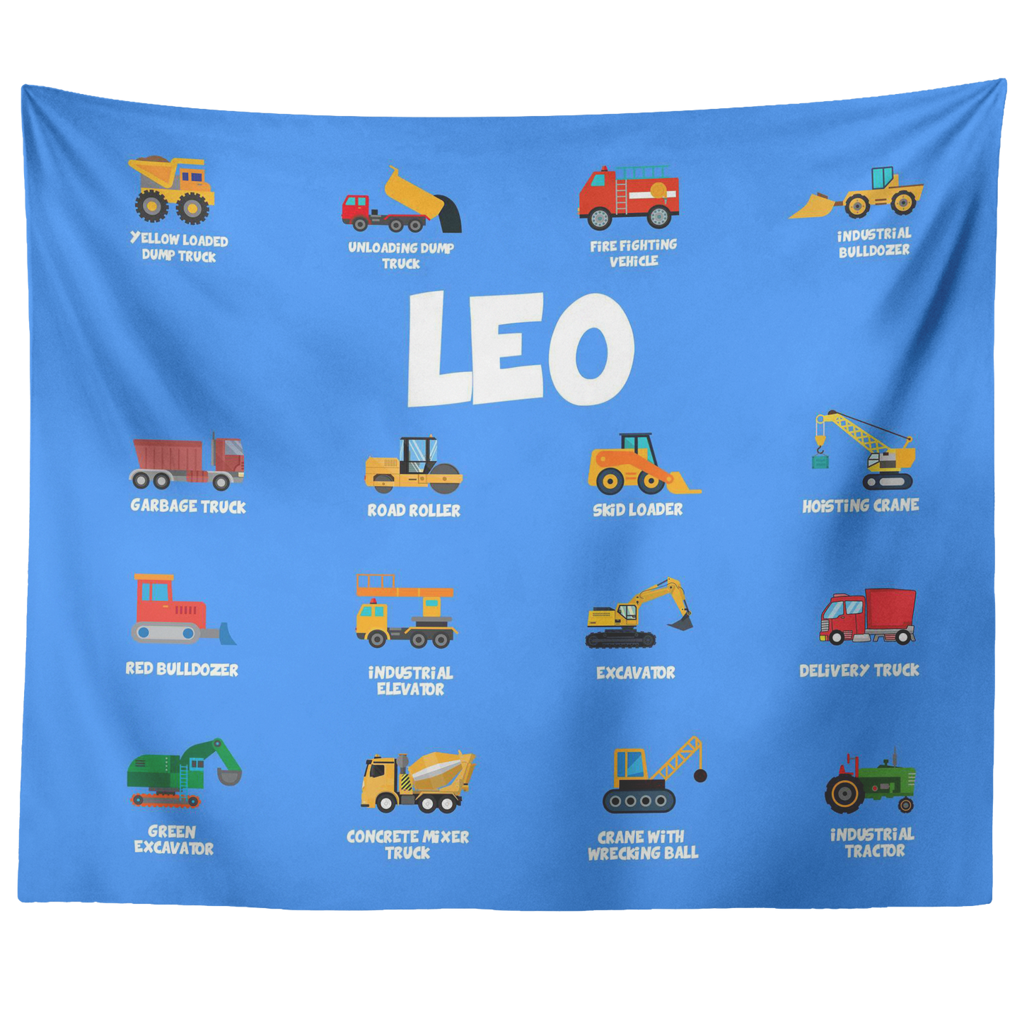 Personalized Name Construction Machines Wall Tapestry for Kids Room - LEO