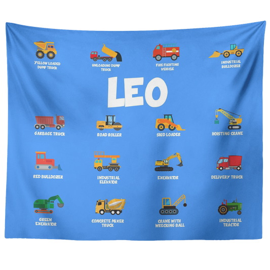Personalized Name Construction Machines Wall Tapestry for Kids Room - LEO