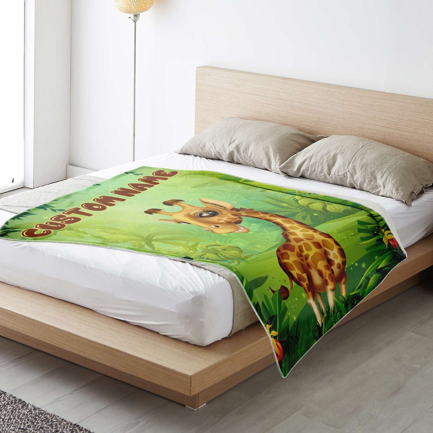 Personalized Name Giraffe Blanket, Custom Name Wild Animals Blanket for Boys & Girls