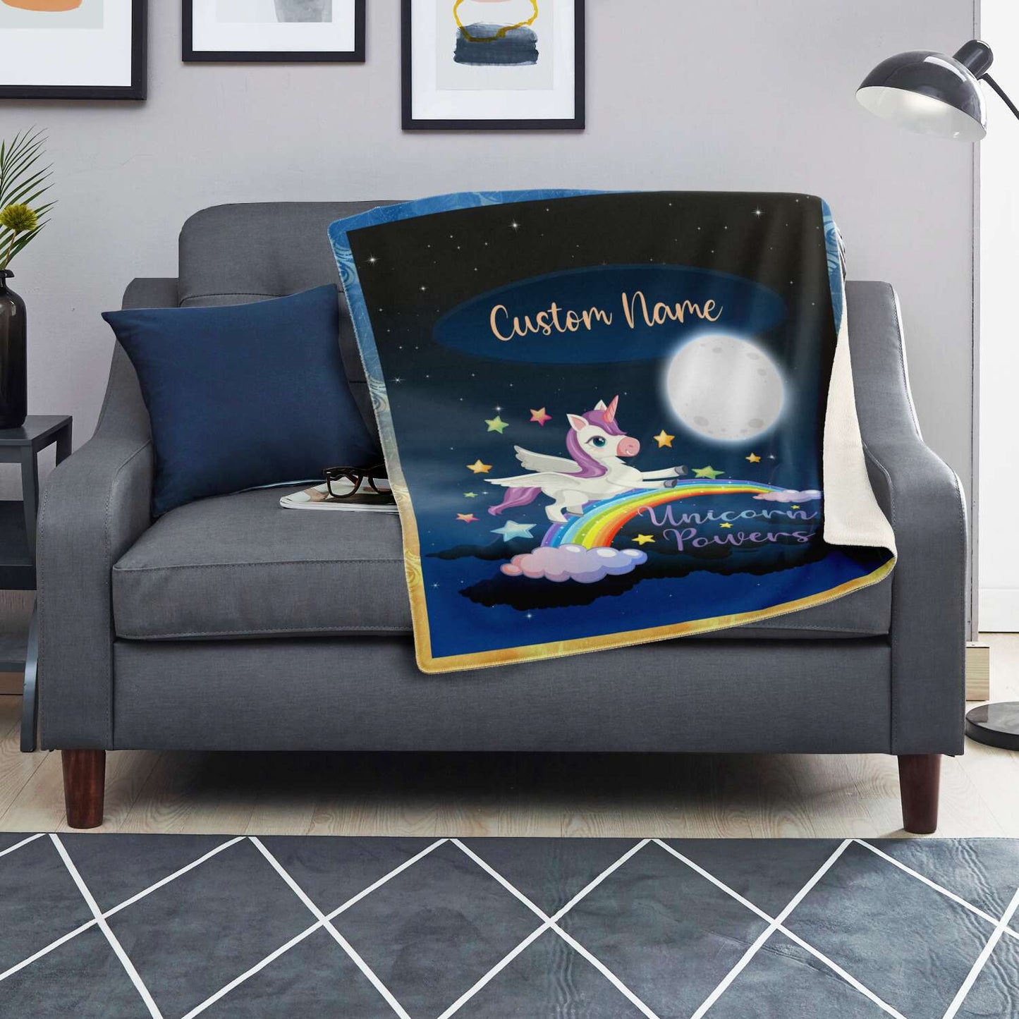 Personalized Name Unicorn Blanket for Kids, Custom Name Blanket for Boys and Girls