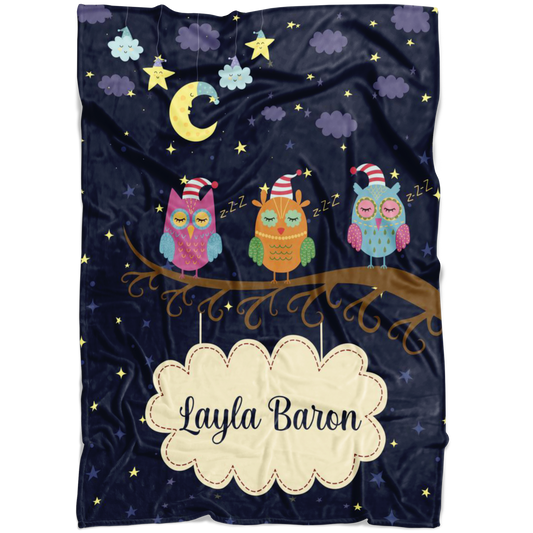 Personalized Name Sleepy Owls Blanket for Kids - Layla Baron