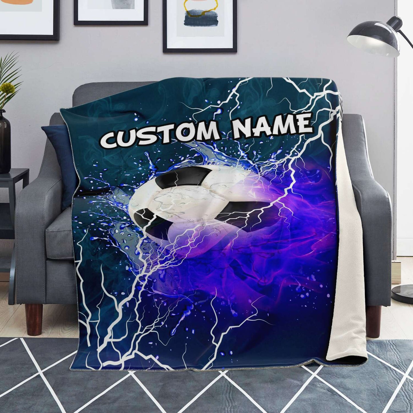 Personalized Name Soccer,Football Blanket, Custom Name Sports Blanket for Boys & Girls
