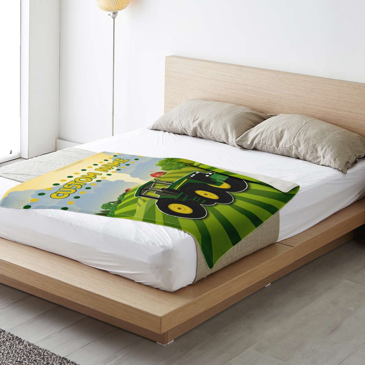 Personalized Name Big Green Tractor Blanket for Kids