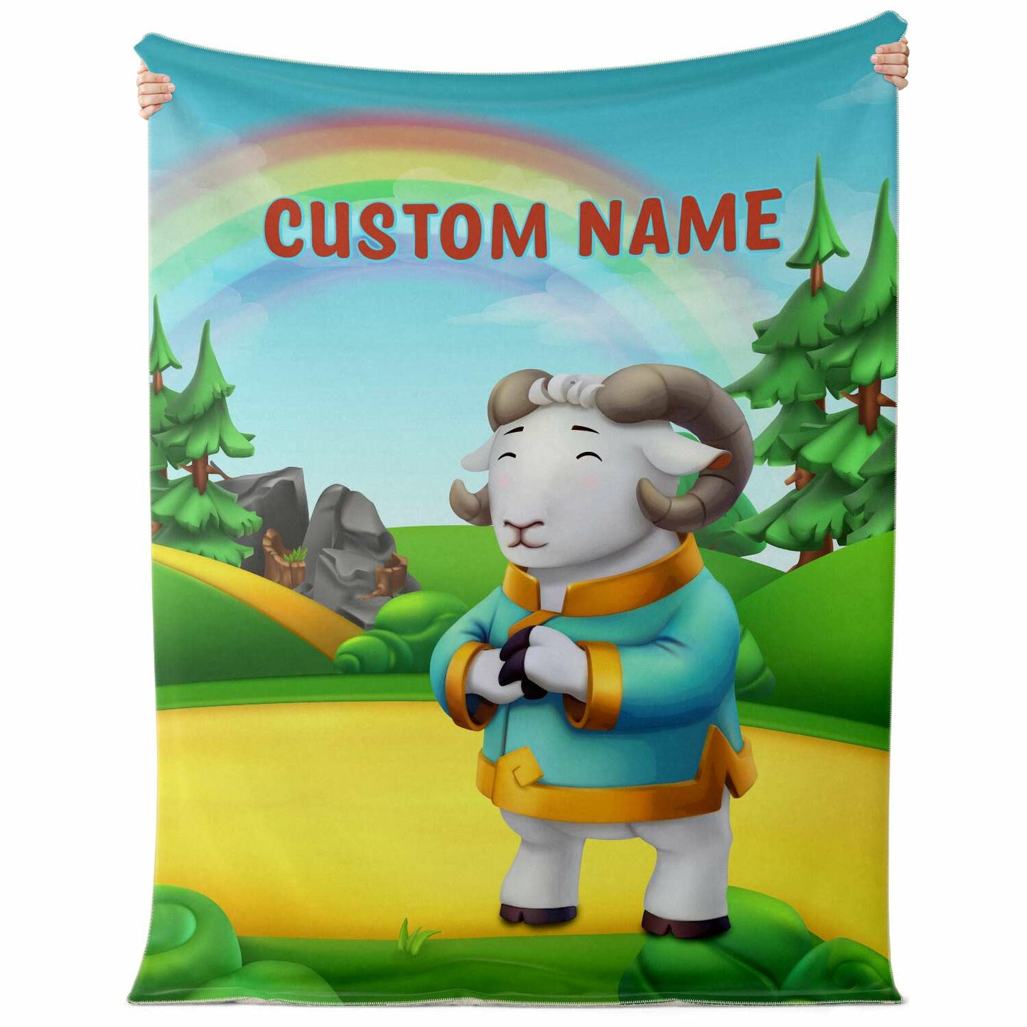 Personalized Name Ram, Animal Blanket for Kids, Custom Name Blanket for Boys & Girls