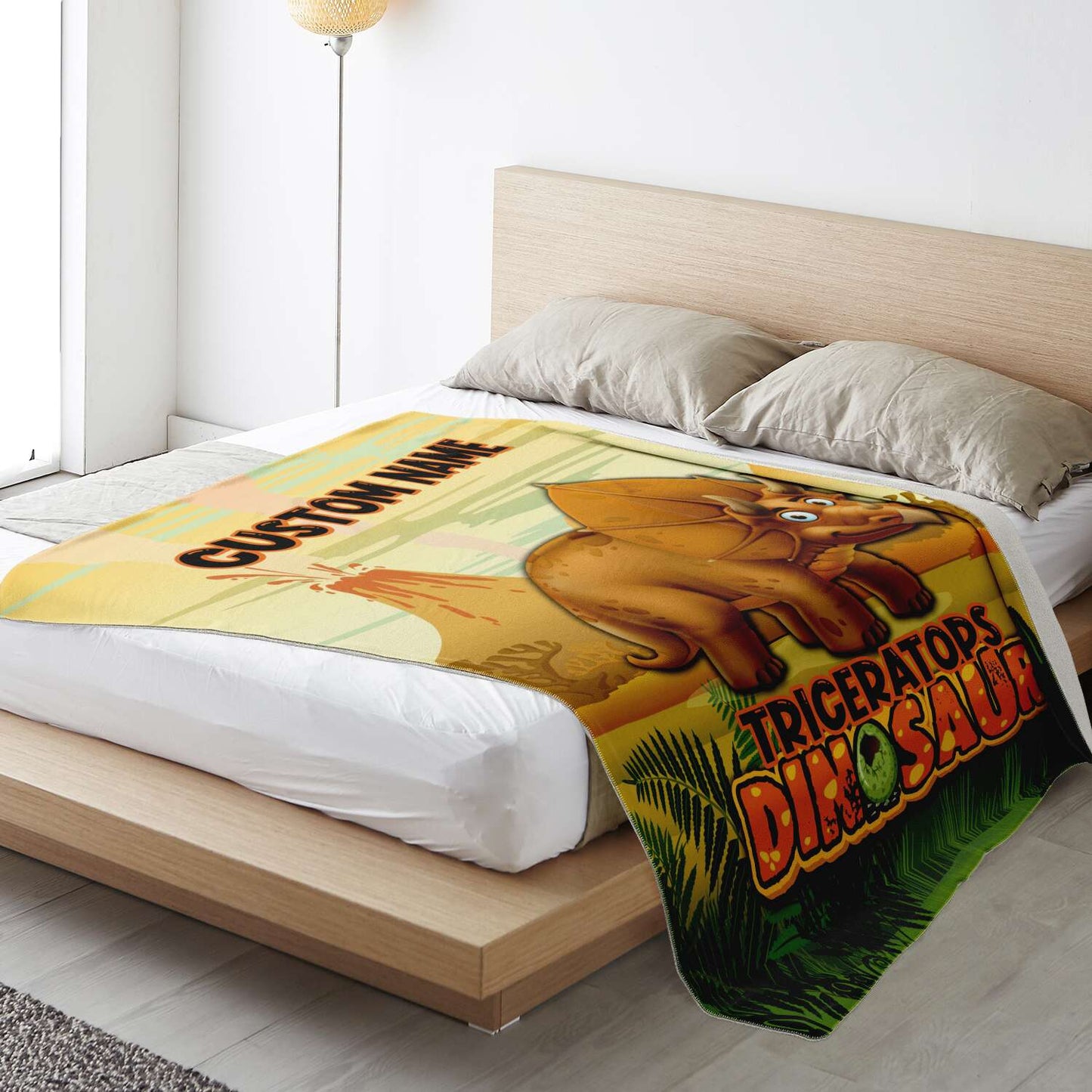 Personalized Name Triceratops Dinosaur Blanket for Kids, Custom Name Blanket for Boys & Girls