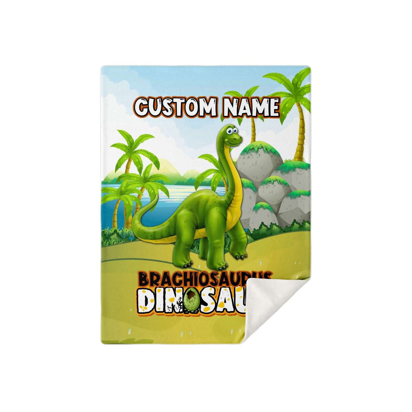 Personalized Name Brachiosaurus Dinosaur Blanket for Kids, Custom Name Blanket for Boys & Girls