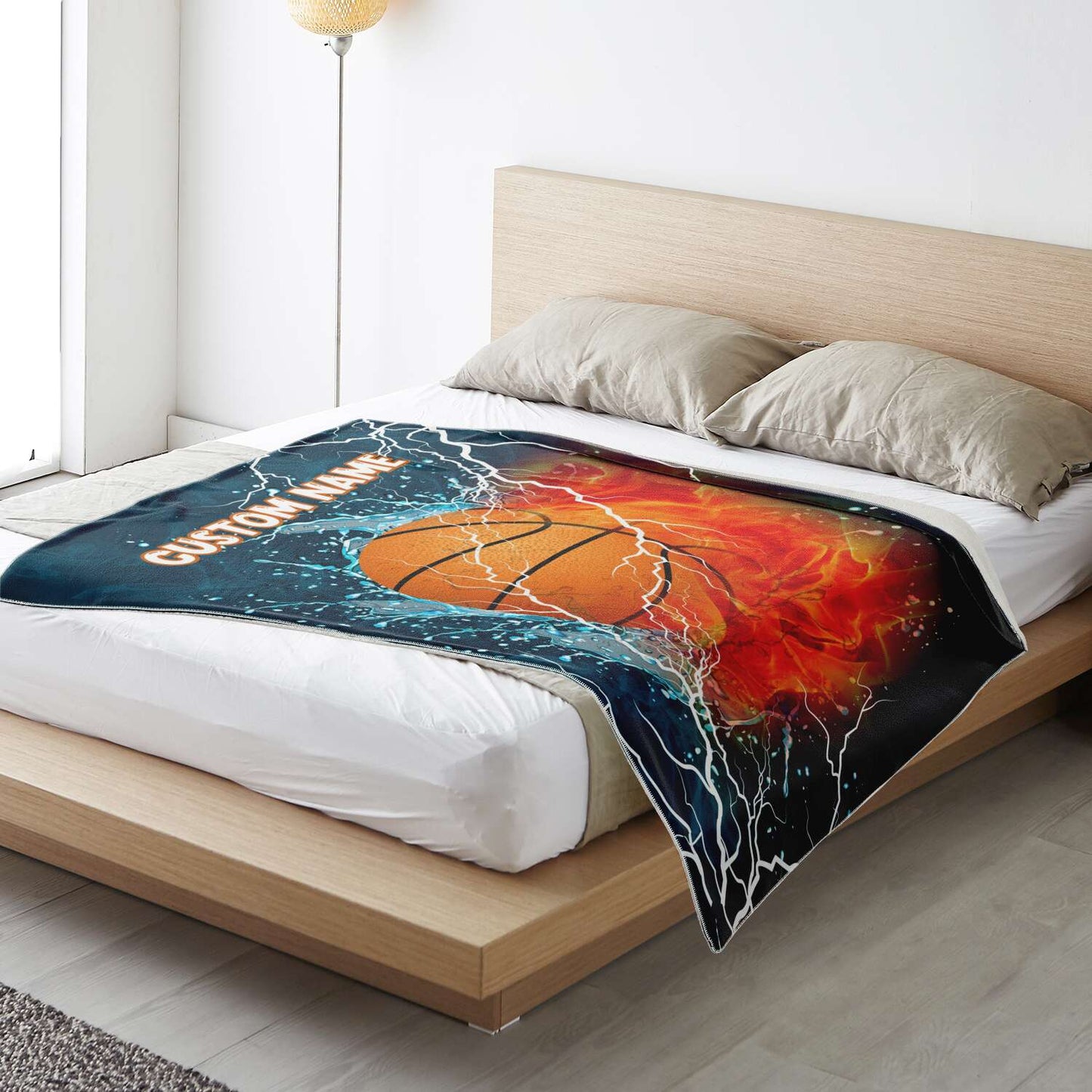 Personalized Name Basketball Blanket, Custom Name Sports Blanket for Boys & Girls