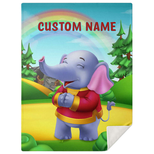 Personalized Name Elephant, Animal Blanket for Kids, Custom Name Blanket for Boys & Girls