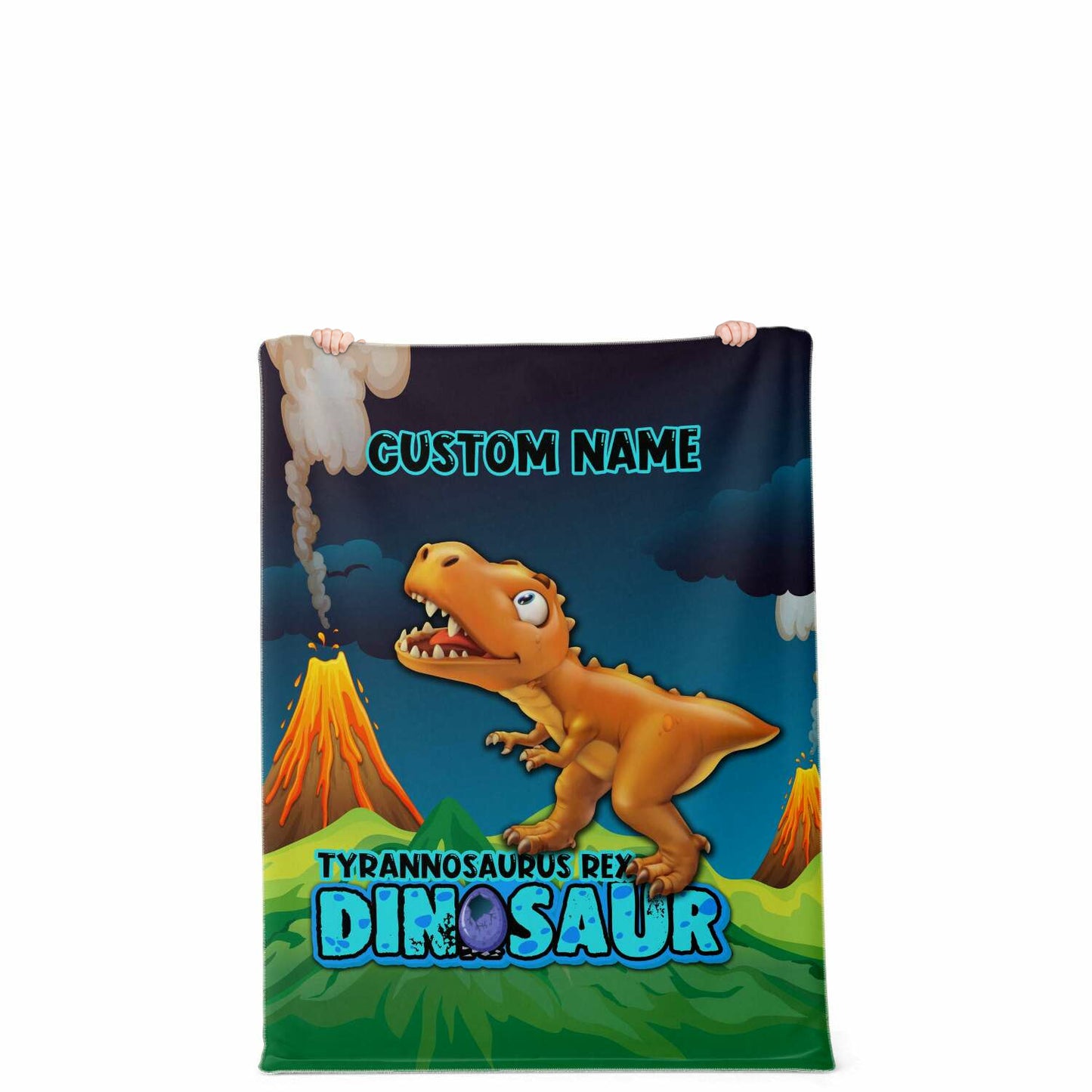 Personalized Name Tyrannosaurus Rex Dinosaur Blanket for Kids, Custom Name Blanket for Boys & Girls