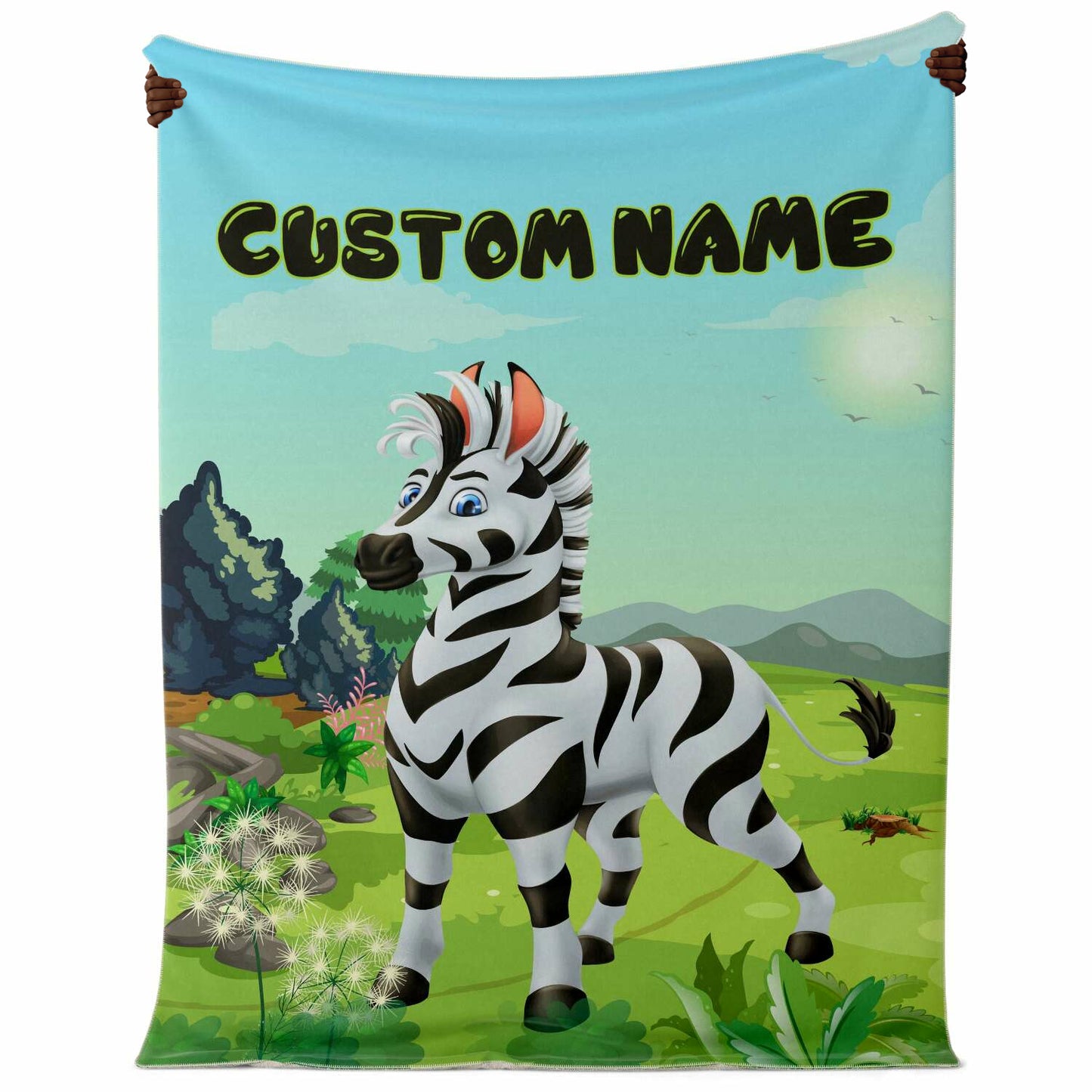 Personalized Name Zebra Blanket, Custom Name Wild Animals Blanket for Boys & Girls