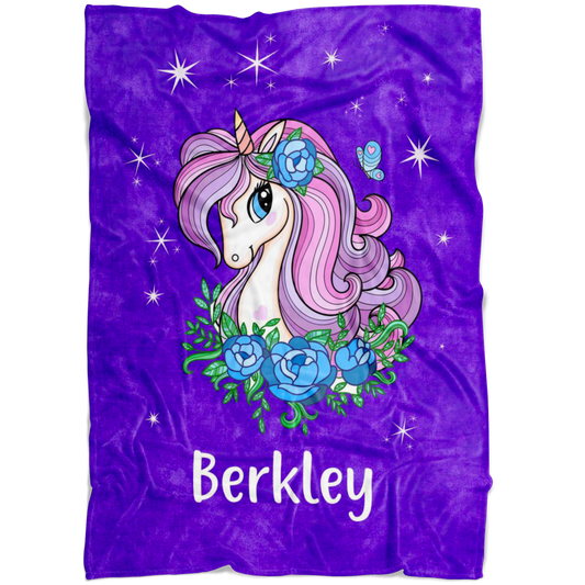 Personalized Name Sparkling Unicorn Purple Blanket for Girls & Babies - Berkley