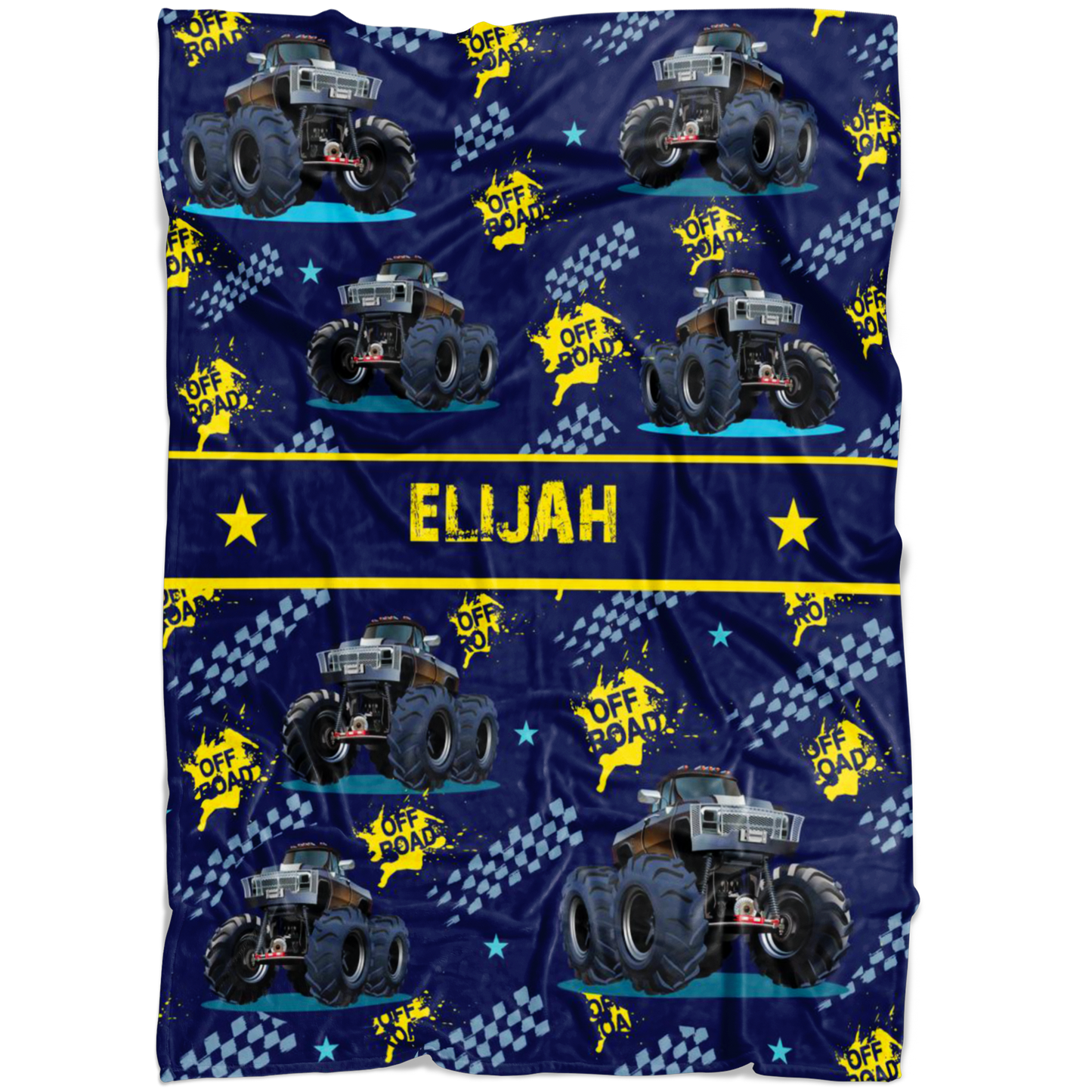 Personalized Name Monster Truck Blanket for Boys, Girls & Adults - ELIJAH