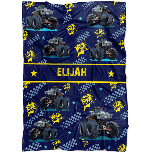 Personalized Name Monster Truck Blanket for Boys, Girls & Adults - ELIJAH