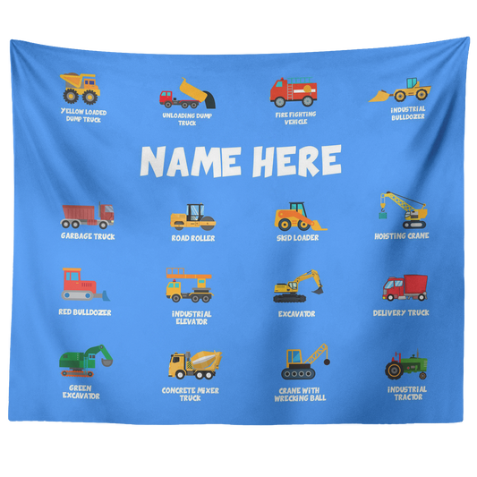 Personalized Name Construction Machines Wall Tapestry for Kids Room