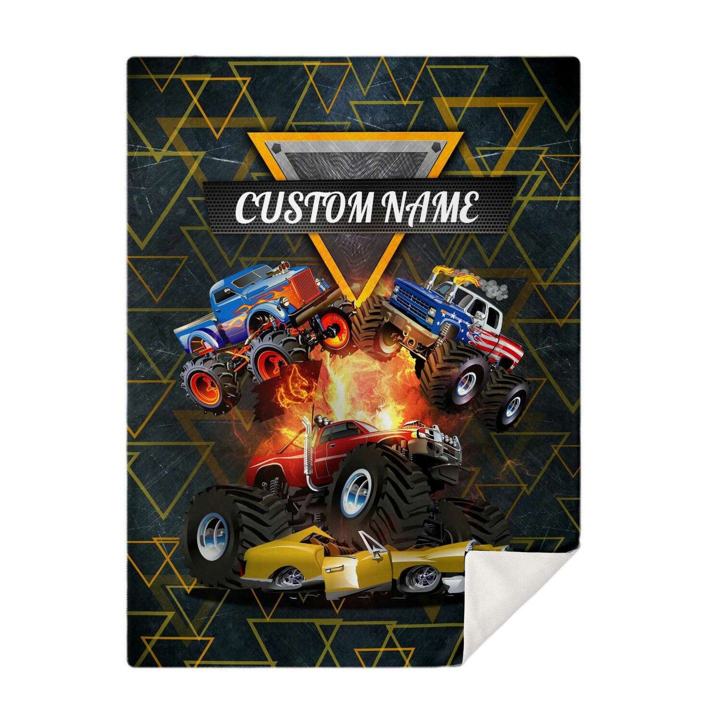 Personalized Name Monster Truck Blanket for Kids, Custom Name Blanket for Boys & Girls