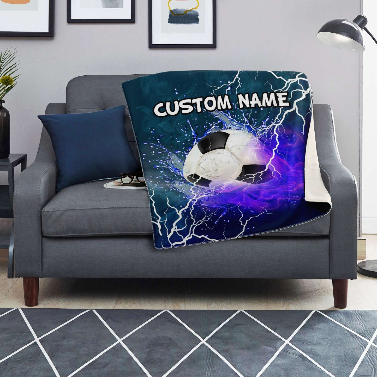 Personalized Name Soccer,Football Blanket, Custom Name Sports Blanket for Boys & Girls