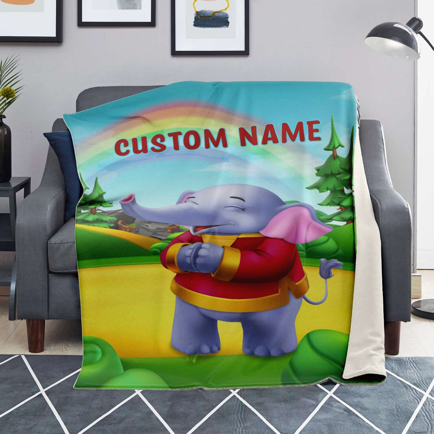 Personalized Name Elephant, Animal Blanket for Kids, Custom Name Blanket for Boys & Girls