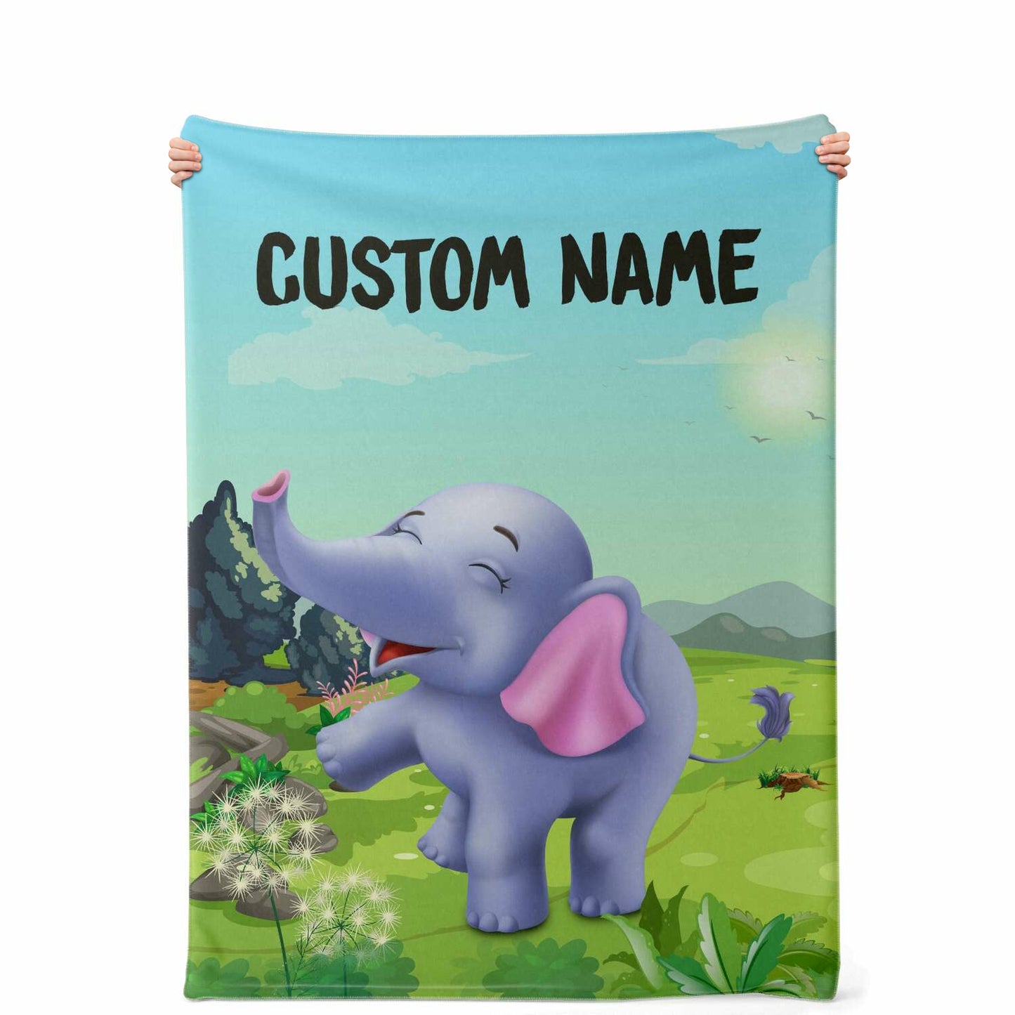 Personalized Name Elephant Blanket, Custom Name Wild Animals Blanket for Boys & Girls