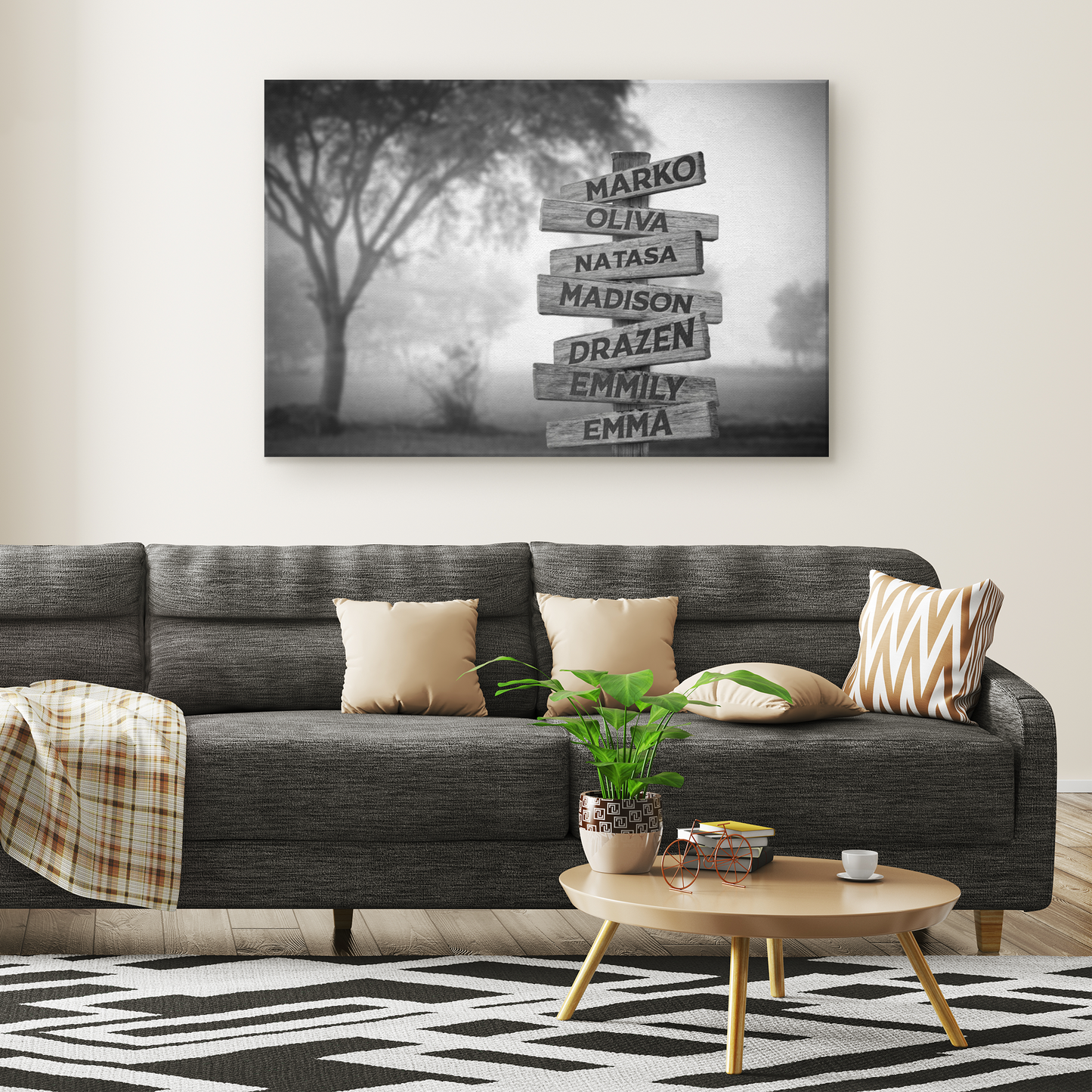 Personalized Multi Names Family Canvas Wall Art - Woods